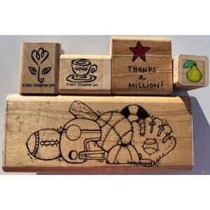 -CRAFT STAMPS Lot Of 5 heart Flower, Sports Equipment, Pear, Star, Coffee Cup
